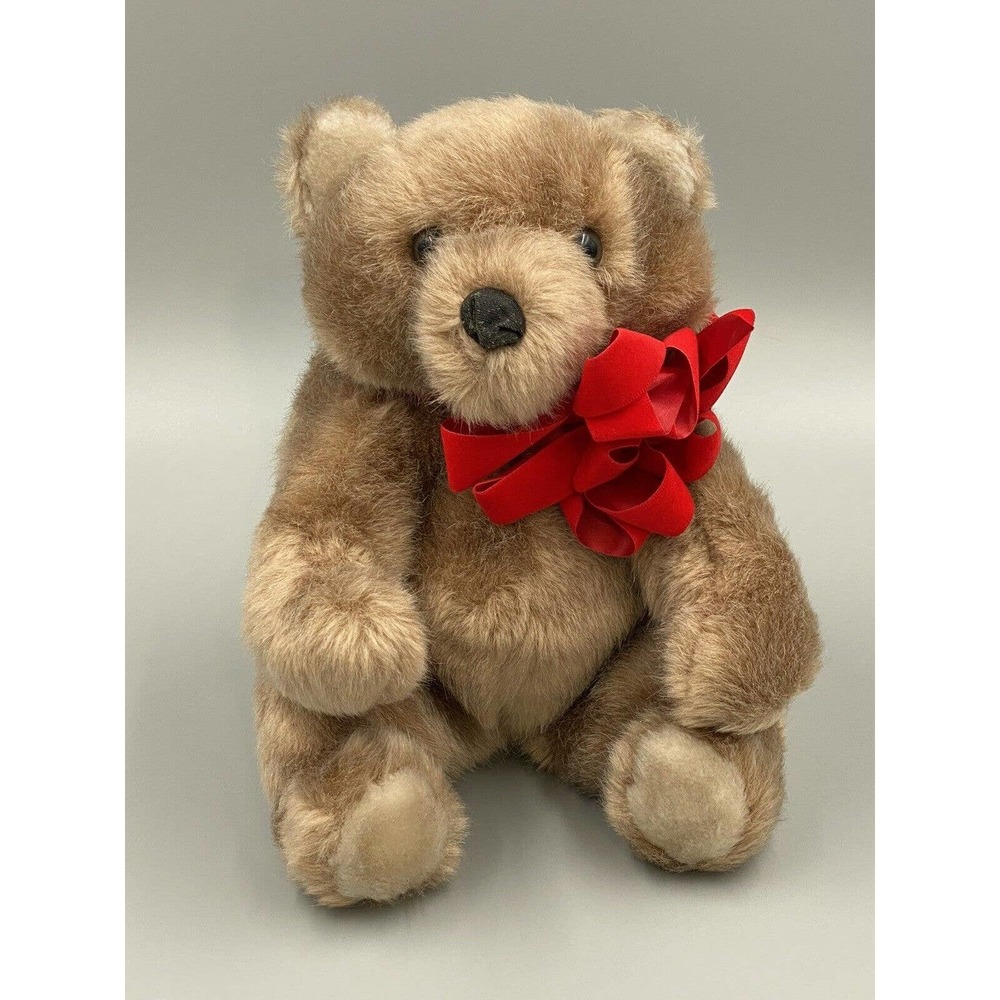 Cafi Hauppauge NY - 11” Brown Teddy Bear Plush W/ Red Bow Made In Korea